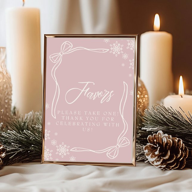 Convites Sinal de Mesa do Favor do Inverno Rosa (Pink Winter Coquette Favor Table Sign Invitation)