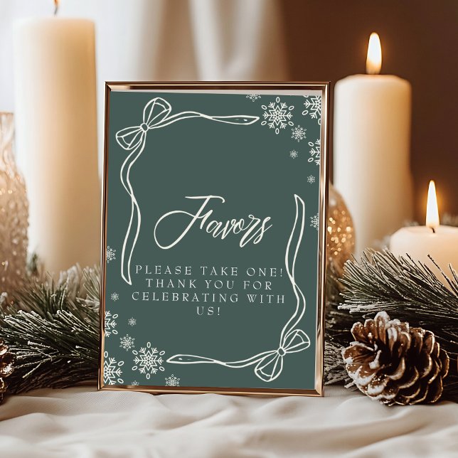 Convites Sinal de Mesa Favorito Coquette de Inverno Verde (Green Winter Coquette Favor Table Sign Invitation)