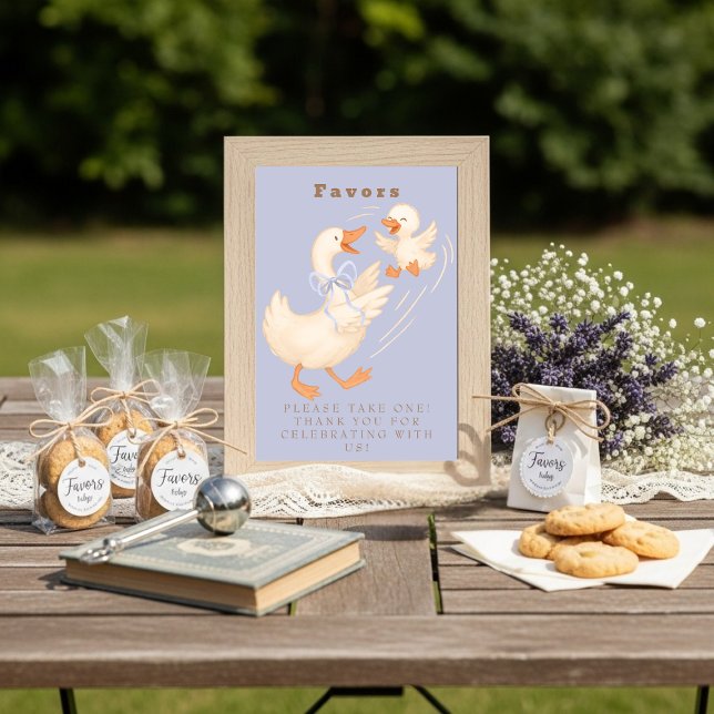 Convites Sinal de Mesa Favorito do Ganso Bobo Azul (Blue Silly Goose Favor Table Sign )