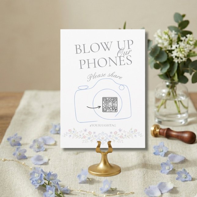 Convites Sinal de Mesa Floral para Casamento Inflate nossos (Floral Wedding Blow up our Phones Table Sign)