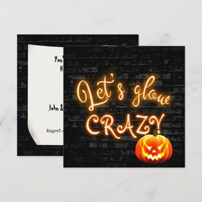Convites Sinal de Neon de Festa de Halloween com Jack-o-lan (Frente/Verso)