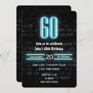 Convites Sinal de Neon na 60ª Festa de aniversário no Brick