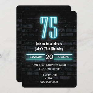 Convites Sinal de neon na 75ª Festa de aniversário em Brick