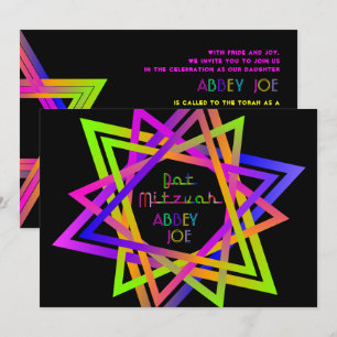 Convites Sinal de Neon PixDezines Estrela de Davi/Bat Mitzv