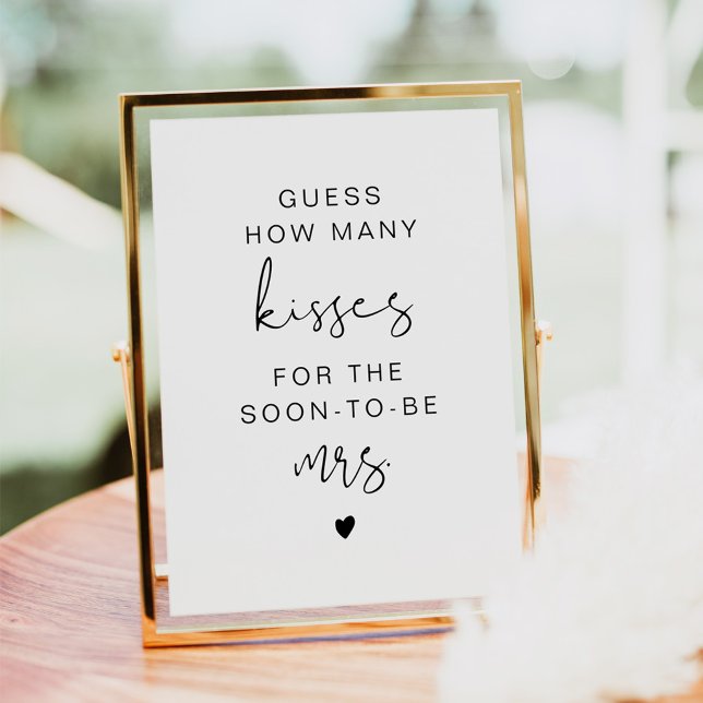 Convites Sinal de Noiva Moderno ADella - Adivinhe Quantos B (Modern Minimalist Kisses For Mrs. Bridal Shower Game Sign)
