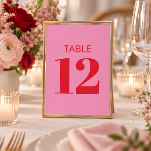 Convites Sinal de Número de Mesa Moderno Rosa Vermelho Bril