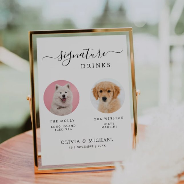 Convites Sinal de Pet do Bar de Cachorro Personalizado | Ca (Custom Dog Bar Pet Sign | Signature Drinks Wedding Invitation)