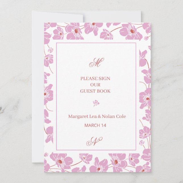 Convites Sinal de Recepção de Casamento Floral de Anêmona E (Frente)