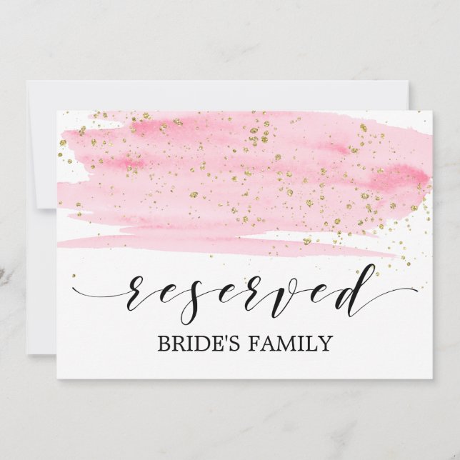 Convites Sinal de Reserva de Casamento com Aquarela Rosa e  (Frente)