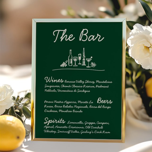 Convites Sinal de Tabletop de Casamento de Bar Desenho Retr (Retro Sketch Hand-Drawn Bar Wedding Tabletop Sign Invitation)