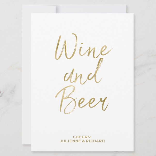 Convites Sinal de Vinho e Cerveja | Letreiro à Mão Dourado  (Frente)