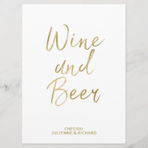 Convites Sinal de Vinho e Cerveja   Letreiro à Mão Dourado 