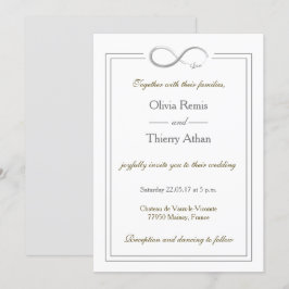 Convites Sinal infinito, casamento único de cinza branca pu