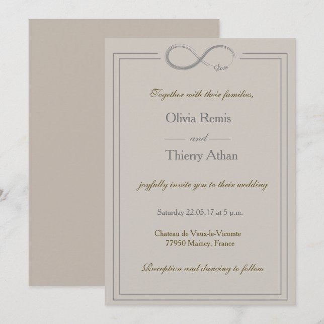 Convites Sinal infinito de casamento de cinza dourada única (Frente/Verso)