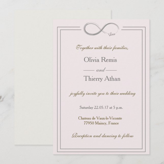 Convites Sinal infinito de casamento de cinzas cor-de-rosa  (Frente/Verso)