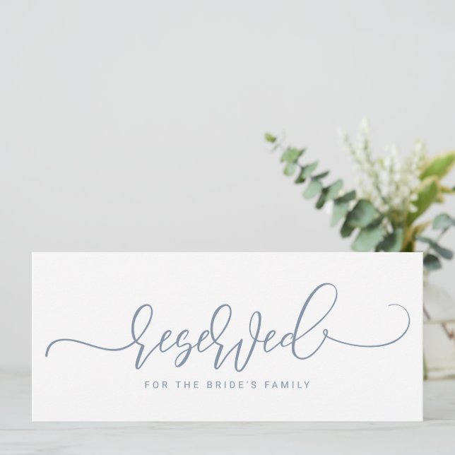 Convites Sinal Reservado de Casamento Script Dusty Blue (Em pé/Frente)