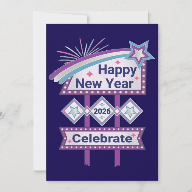 Convites Sinal Retro Feliz Ano Novo – Celebre Marquee (Frente)