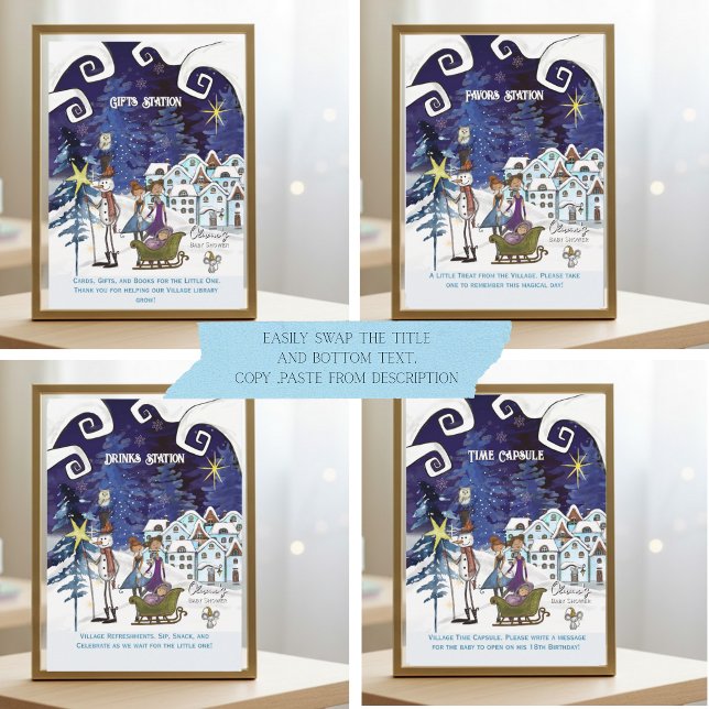 Convites Sinal Universal da Aldeia Azul TEMPLATE (It Takes a Village Universal Sign Blue TEMPLATE- 4 different signs)