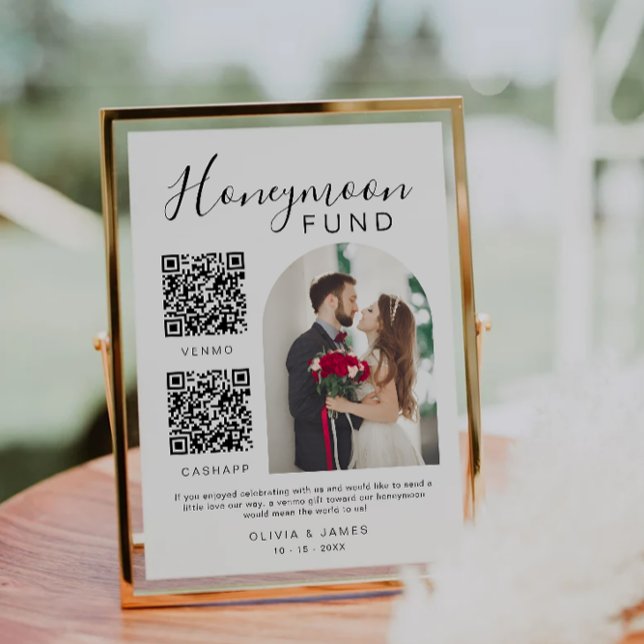 Convites Sinalização de Casamento de Fundo Honeymoon Código (Honeymoon Fund Wedding Sign QR Code Venmo & Cash Invitation)