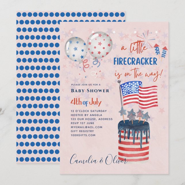 Convites Sinalizador de Bolo do Firecracker Cake em 4 de ju (Frente/Verso)