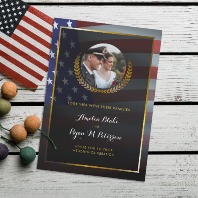 Convites Sinalizador EUA | Douradas Folhas de Laurel | Casa (Criador carregado)