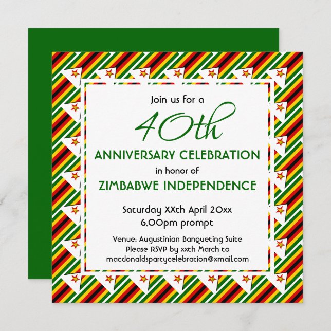 Convites SINALIZADOR ZIMBABUÉ Personalizável A QUALQUER ANO (Frente/Verso)