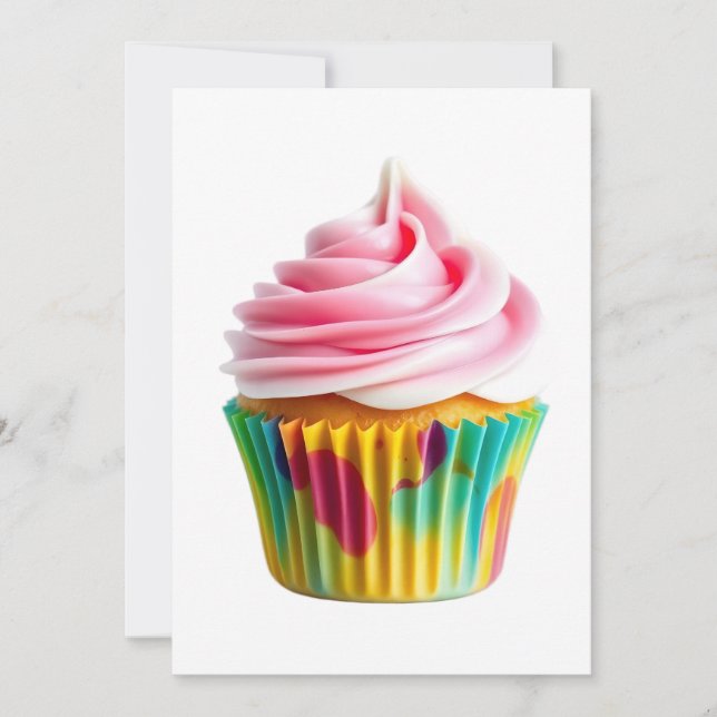 Convites Single Cupcake with Pink and White Frosting (Frente)