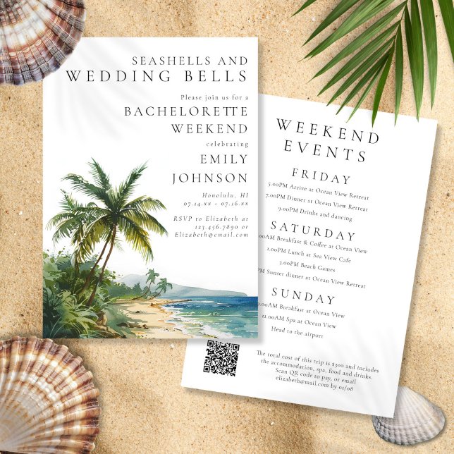 Convites Sinos de Noiva Conchas de Fim de Semana de Despedi (Seashells Wedding Bells Bachelorette Weekend Invitation)