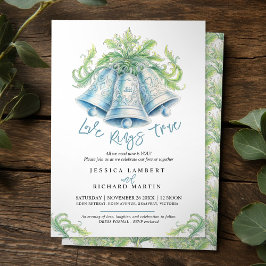 Convites Sinos prateados Cor da água da folhagem monograma