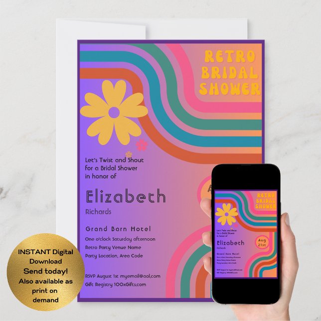 Convites Sinta A Batida! Chá de panela Cosmic Retro 70s (Criador carregado)