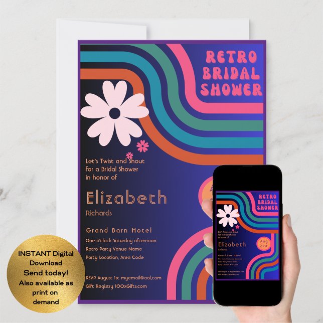 Convites Sinta A Batida! Chá de panela Cosmic Retro 70s (Criador carregado)