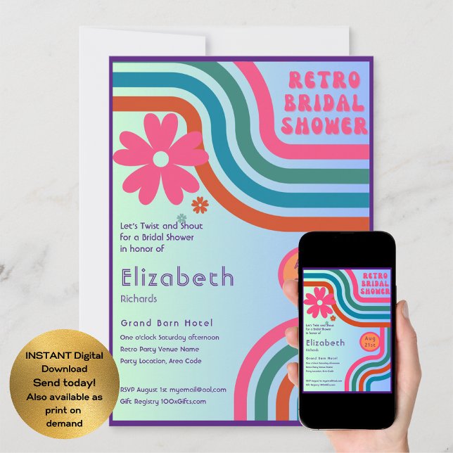 Convites Sinta A Batida! Chá de panela Cosmic Retro 70s (Criador carregado)