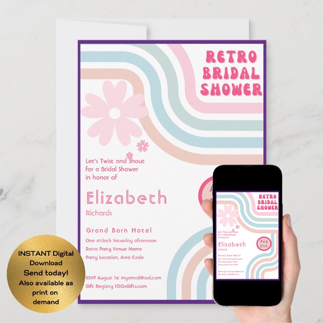 Convites Sinta A Batida! Chá de panela Cosmic Retro 70s (Criador carregado)