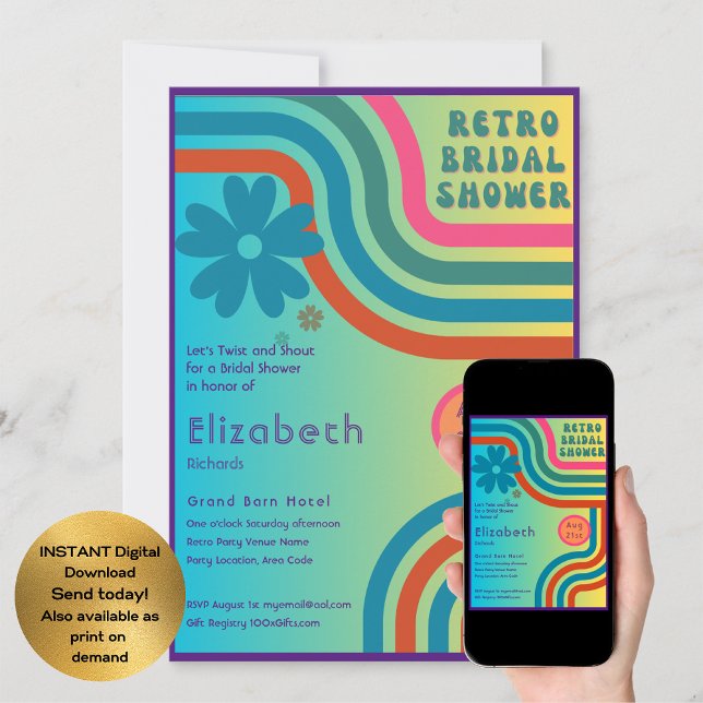 Convites Sinta A Batida! Chá de panela Cosmic Retro 70s (Criador carregado)