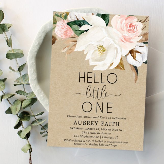 Convites Sinta floral russa e veja menina, magnólia (Criador carregado)