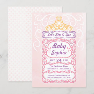 Convites Sip and See Baby Bottle Girl