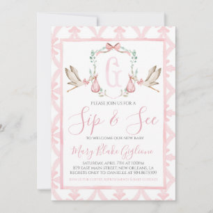 Convites Sip and See Baby Girl Watercolor Stort