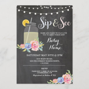 Convites Sip and See Chá de fraldas Floral Chalk Rustic Inv