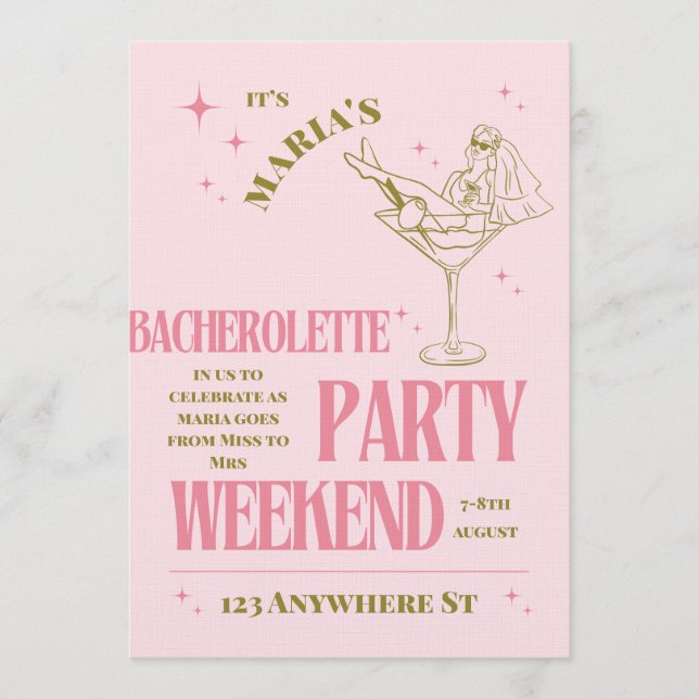Convites Sip, Celebrate, & Sparkle – Bachelorette Bash (Frente)