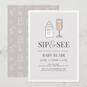 Convites Sip & Consulte Chá de fraldas de Frasco de Champan