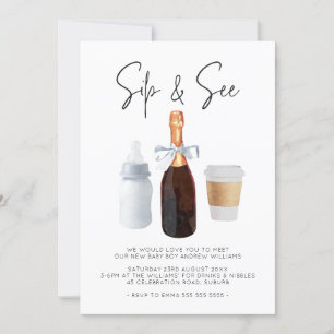 Convites Sip & Consulte Champanhe de Café Azul Elegante Com