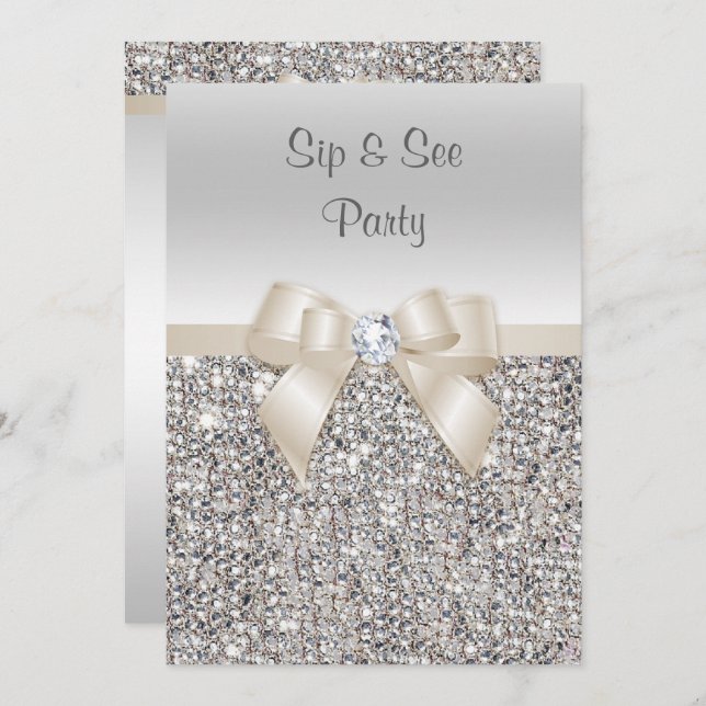 Convites Sip de Champanhe de Prata e veja sequências (Frente/Verso)