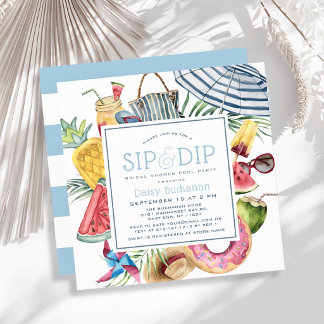 Convites Sip & Dip Pool Party Umbrella Blue Bridal Shower