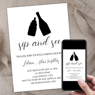 Convites Sip Elegante Minimalista E Veja O Chá de fraldas