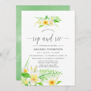 Convites Sip Exótico de Aquarela Frangipani e Consulte