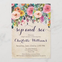 Convites Sip Floral Colorida e Ver Convites, Vintage