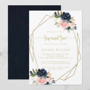 Convites Sip geométrico Dourado Floral e Consulte