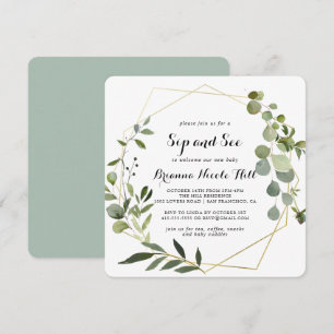 Convites Sip geométrico Gold Tropical Calligraphy e See