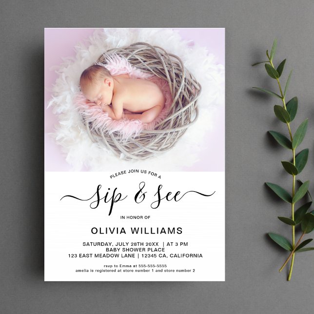 Convites Sip personalizado de fotos e Chá de fraldas (Sip and See Baby Shower Invitation)
