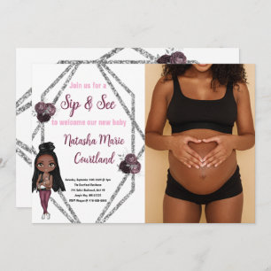 Convites Sip & See Nurar Mãe com Chá de fraldas recém-nasci